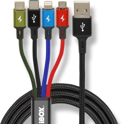 Univerzalni 4-u-1 kabel za punjenje s USB‑C, micro USB i Lightning, 1,2 m, iBOX