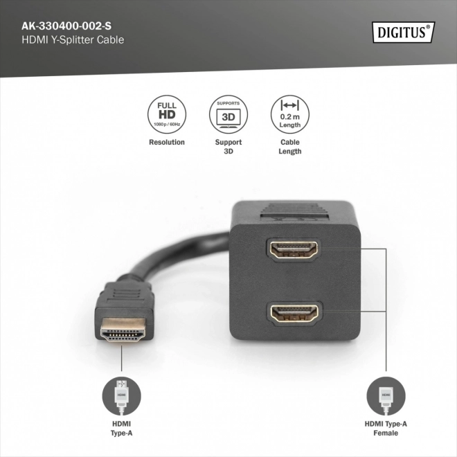 HDMI razdjelnik/splitter Full HD 0,2m crni