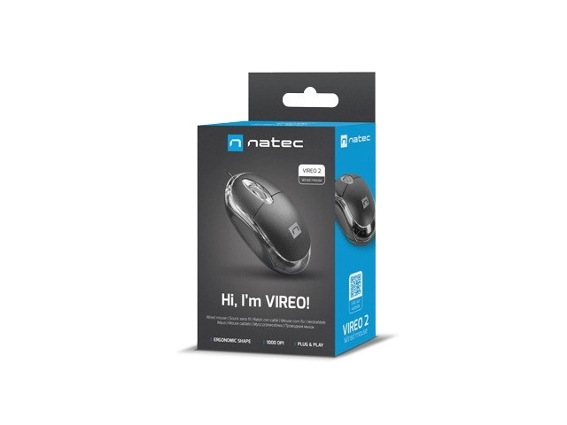 Žičani optički miš Natec Vireo 2, 1000 DPI, crna