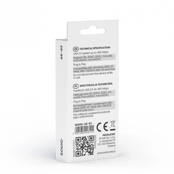 Čitač kartica SD, USB 2.0, 480 Mb/s, AK-63