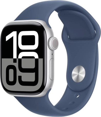 Watch Series 10 GPS, aluminijsko kućište 42 mm u srebrnoj boji s traper sportskom narukvicom veličine S/M