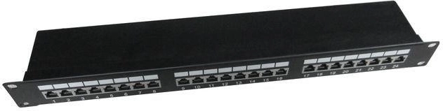 Patch panel s 24 portova 1U 19" Cat.5e s organizacijom kabela, crni