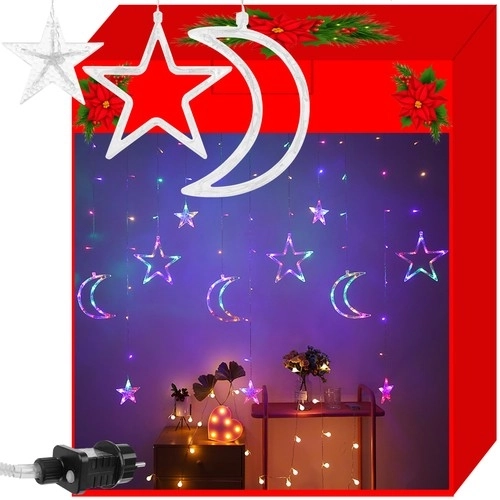LED šareni zavjesa s zvjezdicama i mjesecima - 5 m, 138 LED