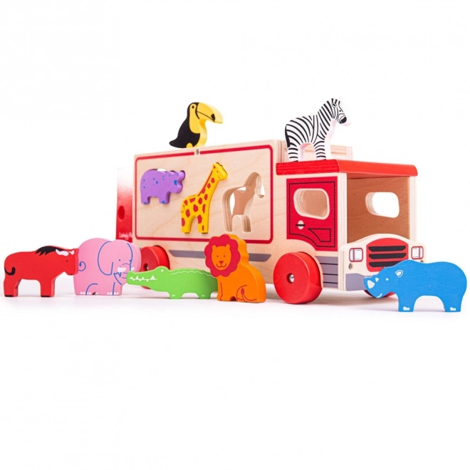 Bigjigs Toys Drveni auto sa životinjama safari