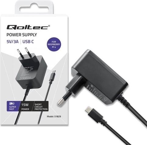 USB‑C punjač 15 W za Raspberry Pi 4 s Power Delivery – crna