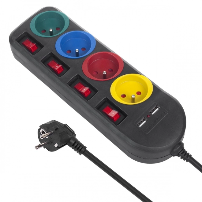 Produžna traka s prekidačima 4 utičnice + 2xUSB produžni kabel MCE229B crna