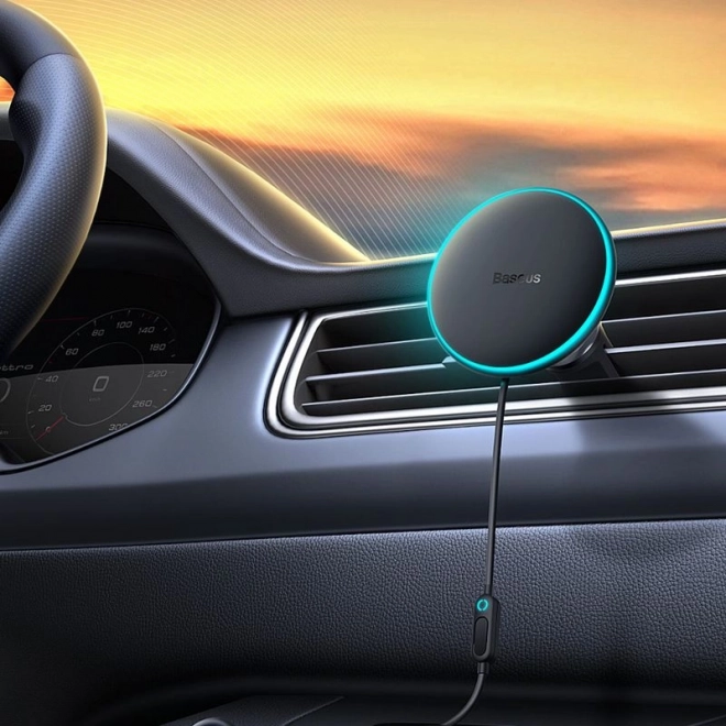 Magnetni držač telefona za auto Baseus CW01 za ventilacijsku rešetku s punjačem za auto USB-C, 15W + 25W (crni)