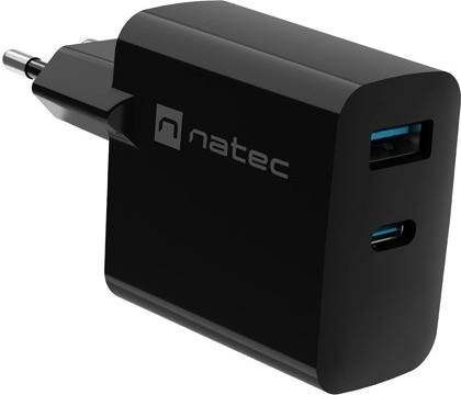 mrežni punjač Natec Ribera GaN 1x USB-A + 1x USB-C 65W crna