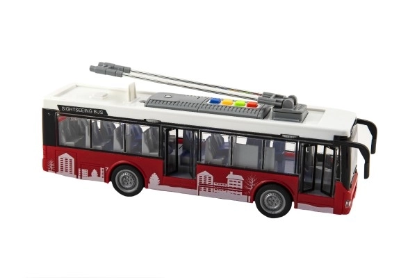 Autobus/trolejbus plast 28cm na inerciju na bat. sa svjetlom i zvukom u kutiji 32x17x11cm