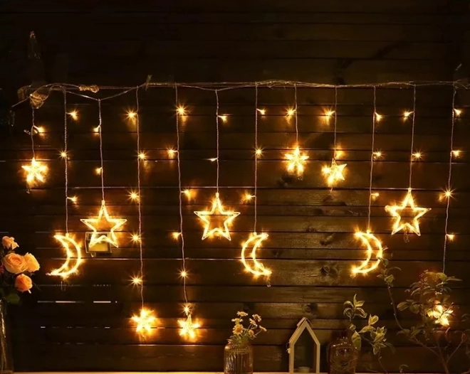 LED topli bijeli zavjes s zvjezdicama i mjesecima - 2,5 m, 138 LED