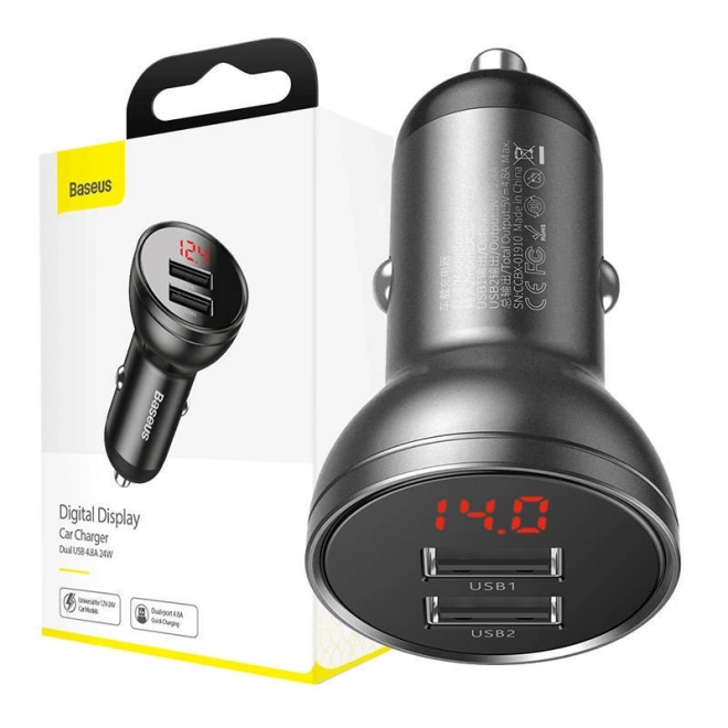 Punjač za auto Baseus s zaslonom 2x USB