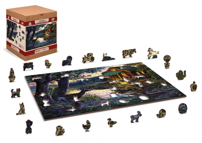 Drvena slagalica Wooden City Večer u kući uz jezero 2u1, 505 dijelova EKO