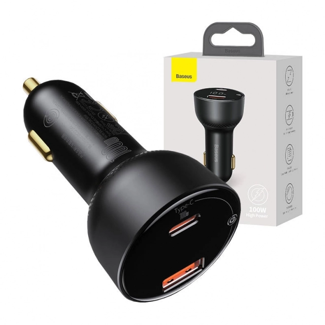 Brzi punjač za auto Baseus USB i USB-C 100W crna