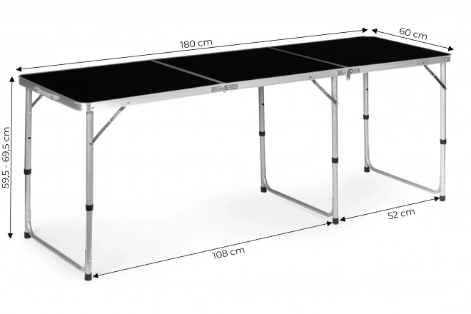 Prijenosni stol sklopivi za kampiranje crna ploča 180 x 60 cm