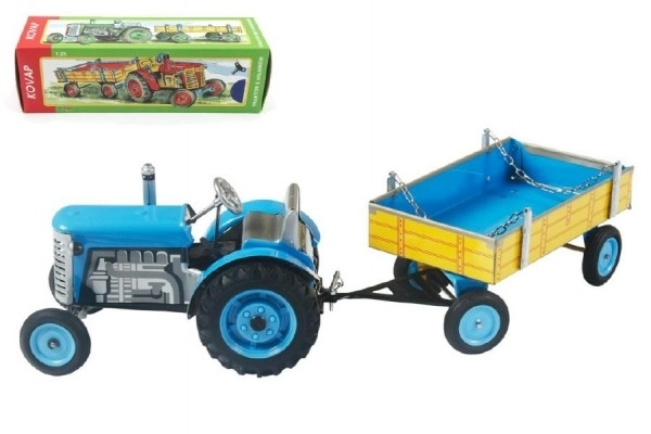 Traktor Zetor s prikolicom plavi na ključ metal 28cm Kovap u kutiji