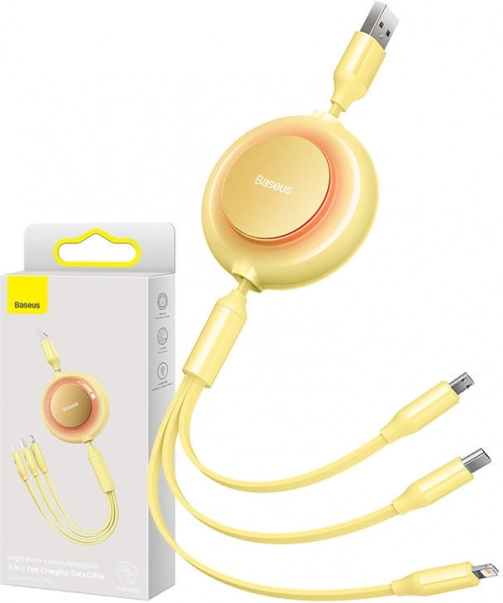 Baseus Bright Mirror 2 USB kabel 3 u 1 za micro USB / USB‑C / Lightning 3,5 A 1,1 m – žuta