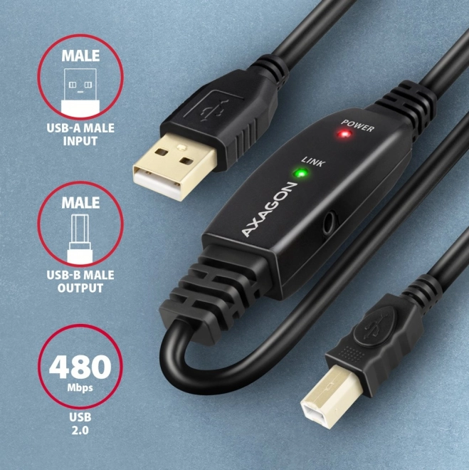 ADR-215B USB 2.0 A-M -> B-M aktivni povezni kabel/pojačalo 15 m