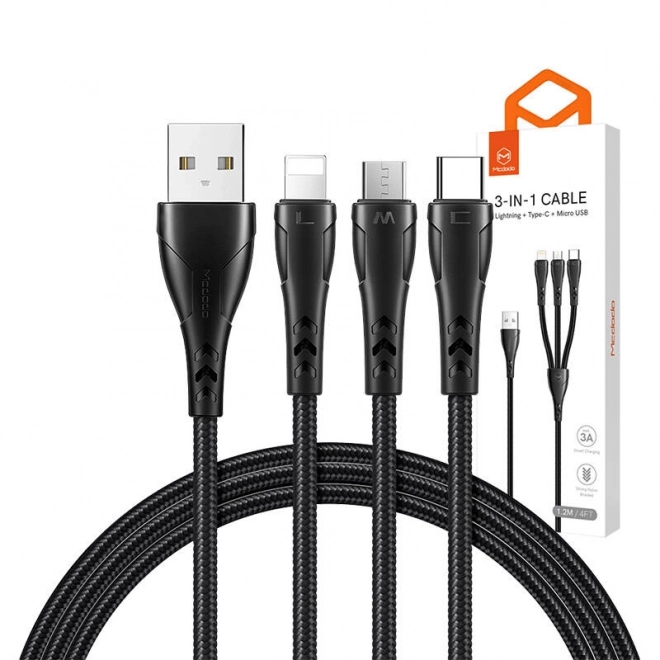 Kabel 3u1 USB na USB-C / Lightning / Micro USB, Mcdodo CA-6960, 1,2 m (crni)