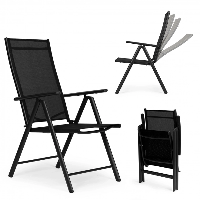 Set 2 sklopivih čeličnih vrtnih stolica s podesivim naslonom ModernHome - crna
