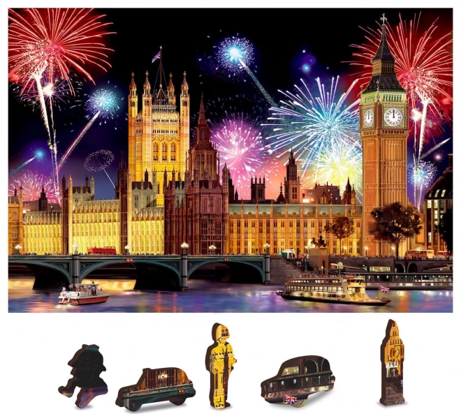 Drvene puzzle London noću s vatrometom