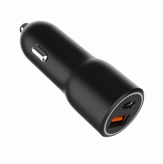 Brzi crni USB-A/USB-C punjač za auto 38W PD