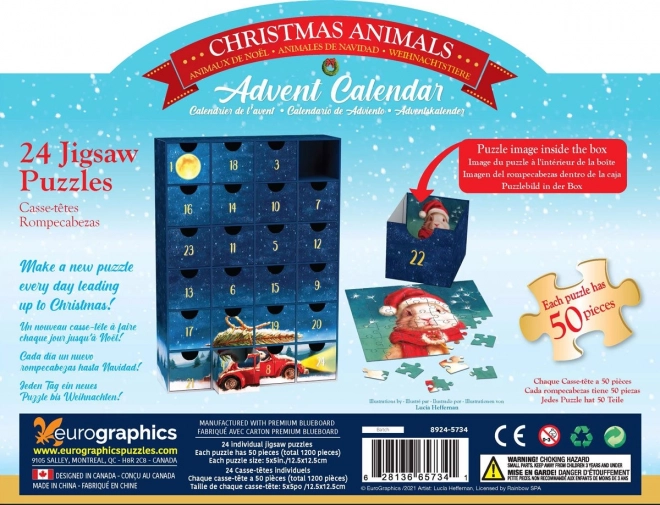 Adventni kalendar s puzzlama Eurographics 24 x 50 komada – Božićne životinjice