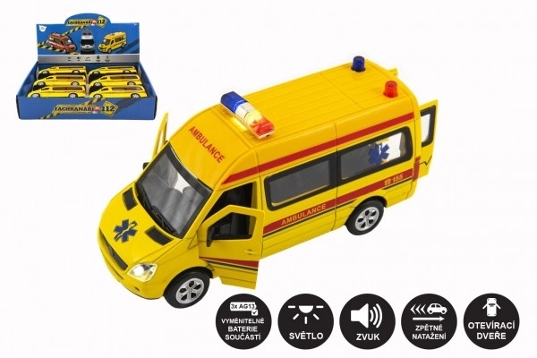 Auto hitna pomoć kov/plast 15cm na baterije s svjetlom i zvukom na povlačenje 6kom u kutiji