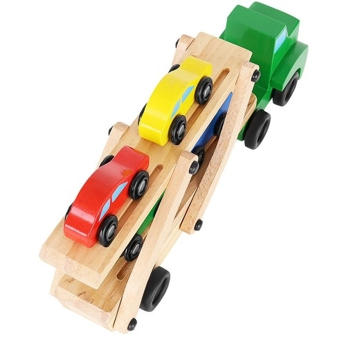 Drveni kamion s prikolicom + set automobila 22698