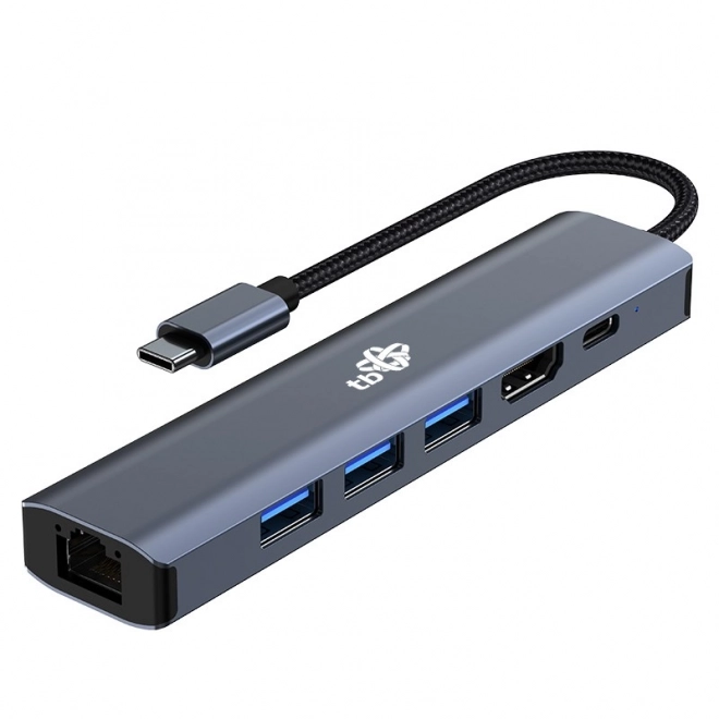 HUB USB-C adapter 6u1 - HDMI, 3x USB, PD, RJ-45