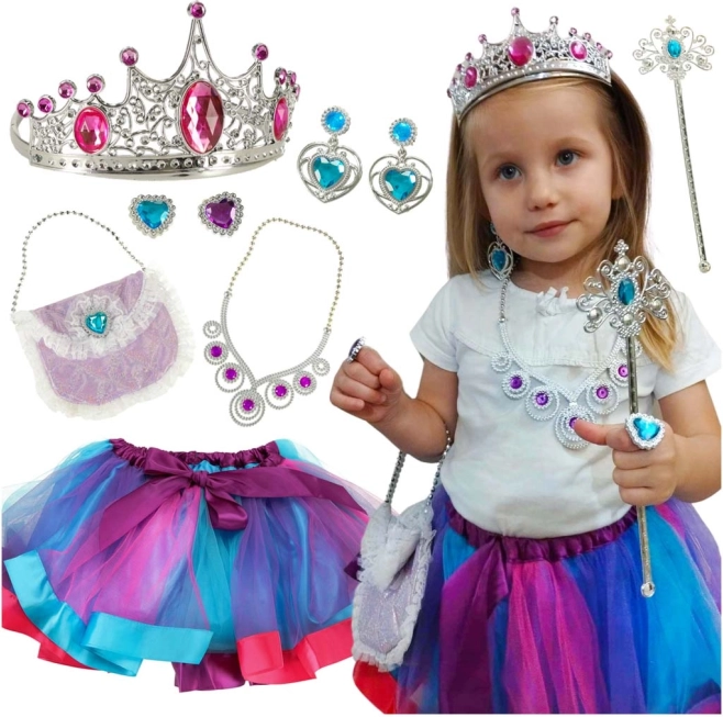 Dječji kostim princeza s krunom, čarobnim štapićem i torbicom – set od 9 dijelova