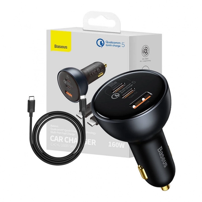 Punjač za auto Baseus Qualcomm, USB, 2x USB-C, 160 W (siva)