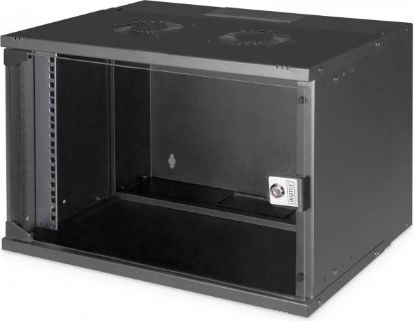 Zidni mrežni ormar 19" 7U DIGITUS SOHO PRO, 370 × 540 × 400 mm, staklena vrata, crna