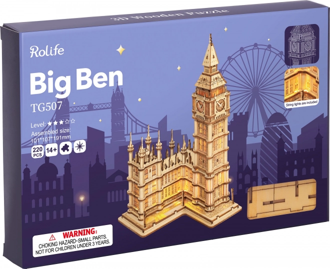 RoboTime drveni 3D puzzle sat toranj Big Ben svijetleći