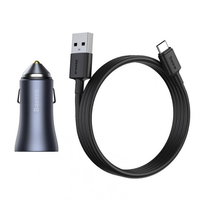 Punjač za auto Baseus s dvostrukim USB i USB-C kabelom