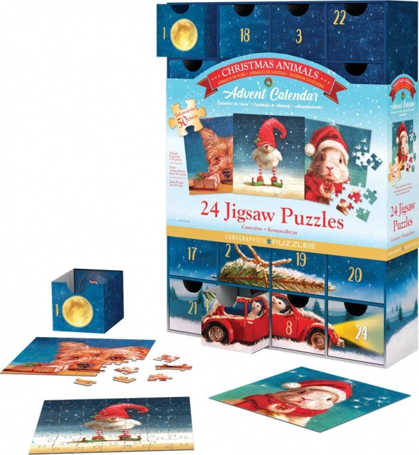 Adventni kalendar s puzzlama Eurographics 24 x 50 komada – Božićne životinjice