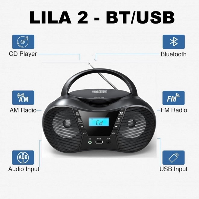 Prijenosni CD player s Bluetooth i USB ružičasti
