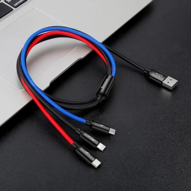 Baseus brzi USB kabel 3u1 s konektorima Type C / Lightning / Micro 3A 1,2M - crni