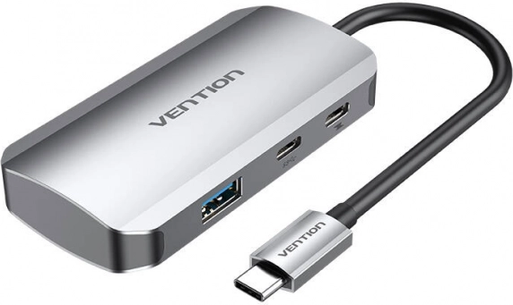USB‑C priključna stanica Vention s 3× USB 3.0 i PD 100 W, 0,15 m, siva