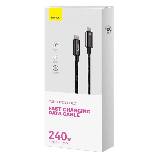 Kabel USB-C na USB-C Baseus Tungsten Gold 240W 1 m (crni)