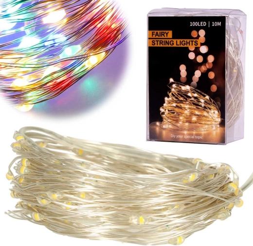 Božićni LED žičani svjetleći lanci 10 m, 100 LED – Višebojno