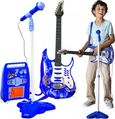 Dječja električna gitara s mikrofonom i pojačalom – plavi set