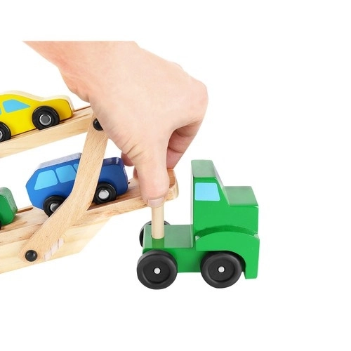 Drveni kamion s prikolicom + set automobila 22698