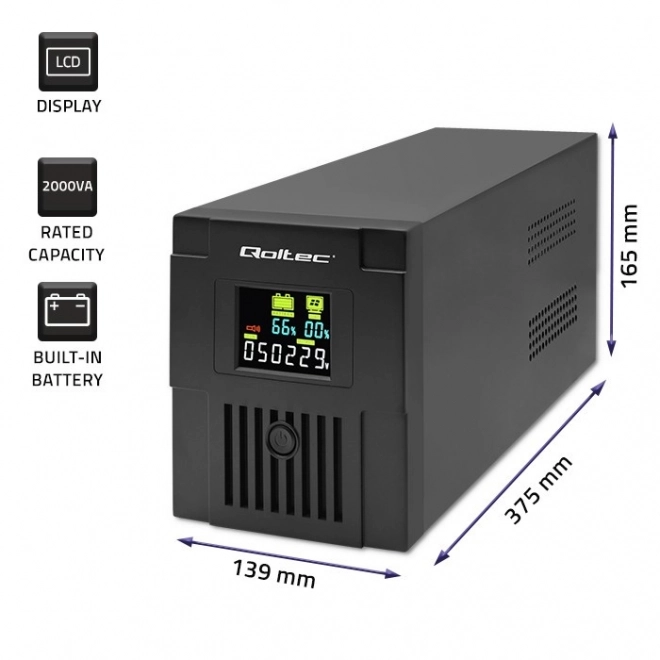 Rezervno napajanje Qoltec UPS 2000VA 1200W s LCD i USB
