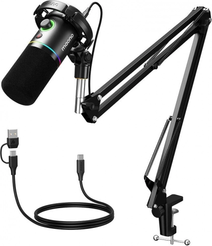 Dinamički USB/XLR mikrofon Maono PD200XS s RGB pozadinskim osvjetljenjem – crni