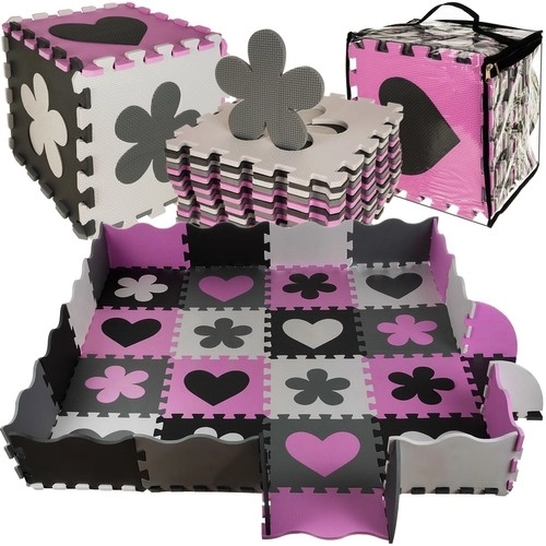 Kontrastne ružičaste pjenaste puzzle sa srčekima i cvjetićima
