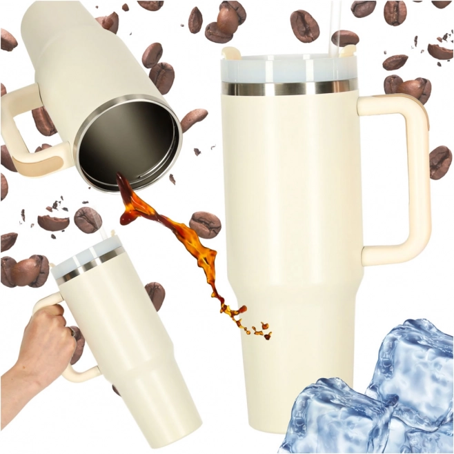 Kremasti termobokal s slamkom i ručkom 1200 ml
