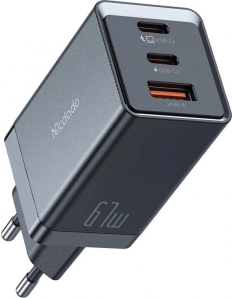 GaN mrežni punjač Mcdodo 67 W, 2× USB‑C i 1× USB‑A (crni)