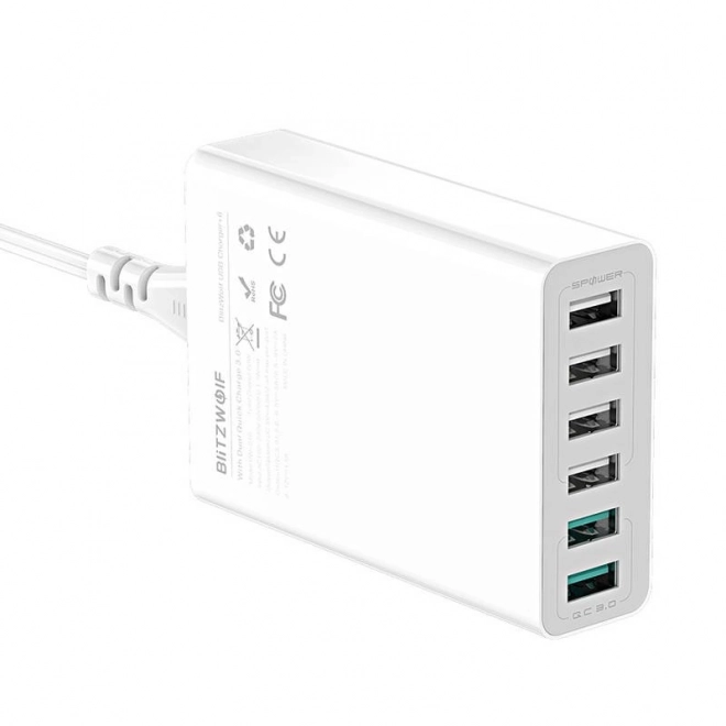 USB punjač 6 portova BlitzWolf QC 3.0, 60W bijela