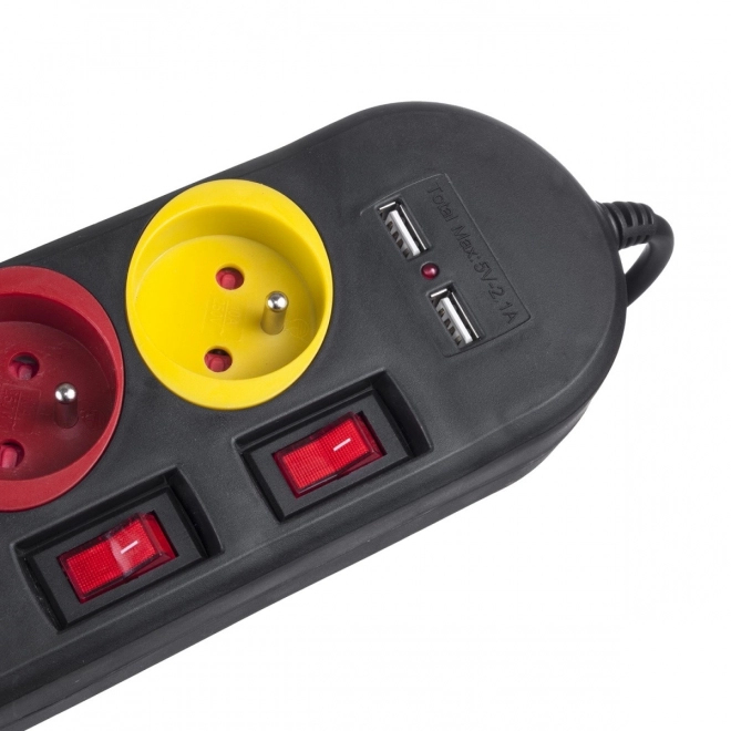 Produžna traka s prekidačima 4 utičnice + 2xUSB produžni kabel MCE229B crna
