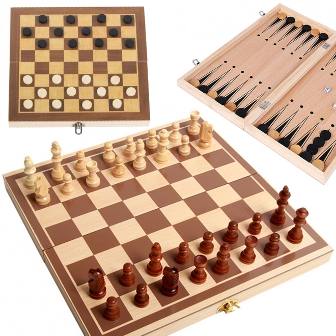 Drvena igračka set 3u1: Šah, Dame i Triktrak